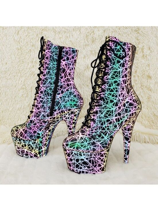 Pleaser Shoes - Reflective Geometric Platform High Heel Ankle Boots